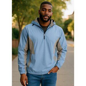 Gear For Sports Mens Blue & Beige Hooded Windbreaker Jacket M